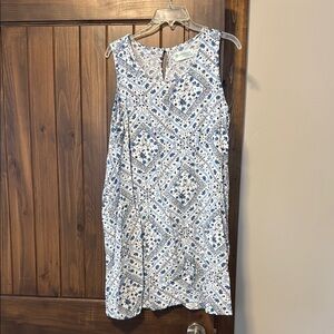 Aventura White and Blue Sleeveless A-Line Midi Dress